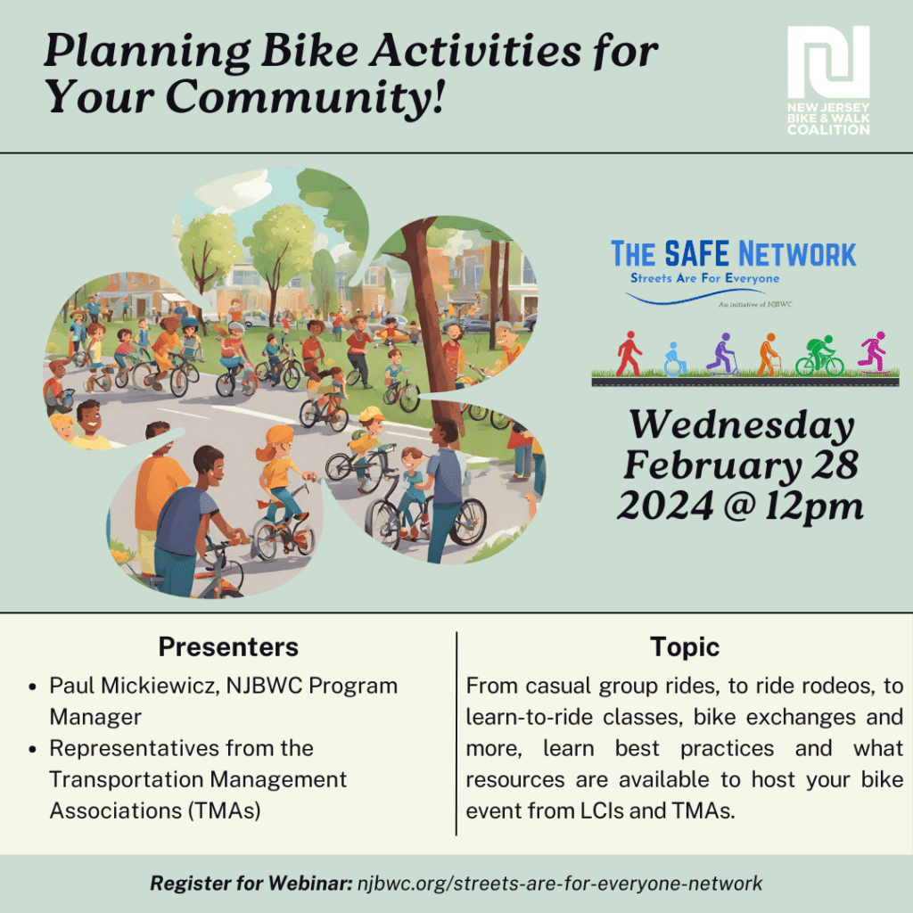 Flyer to promote February 28 2024 12pm webinar on bike activities.