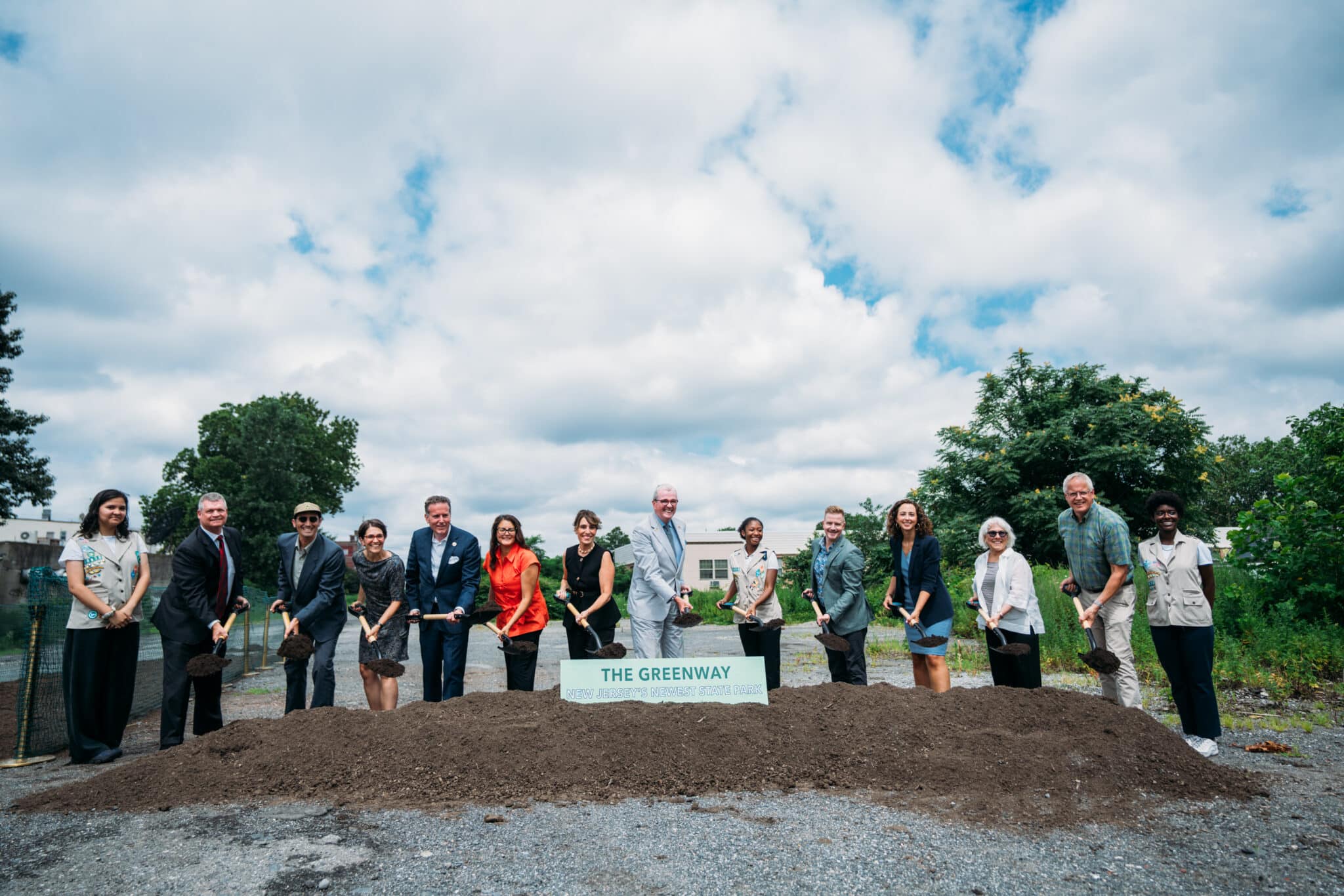 group photo of ground breaking greenway in newark